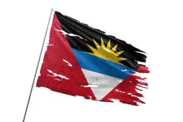 Antigua and Barbuda torn flag on transparent background.