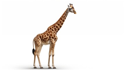 Side view of African giraffe on white background. AI generated image