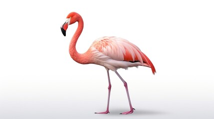 Red american flamingo in white background. AI generated image