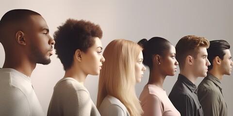 Obraz premium Side view of a diverse group of people. Concept of a multiethnic and multicultural society.