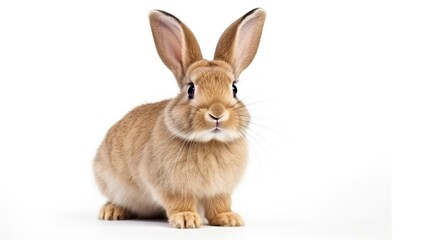 Beautiful brown fluffy rabbit in white background. AI generated image