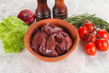 Raw turkey liver in a bowl ready for cooking