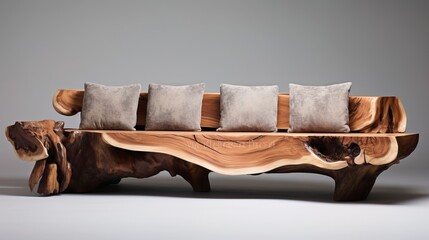 Solid wood sofa design. Generation AI - obrazy, fototapety, plakaty