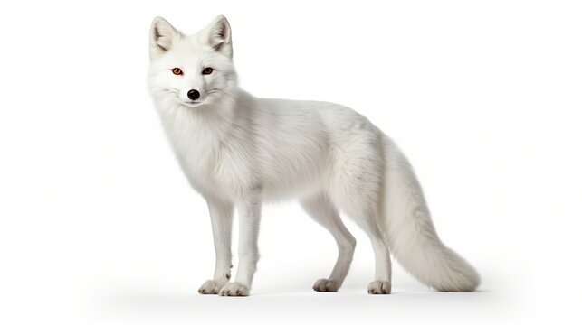 Arctic white fox in white background. AI generated image