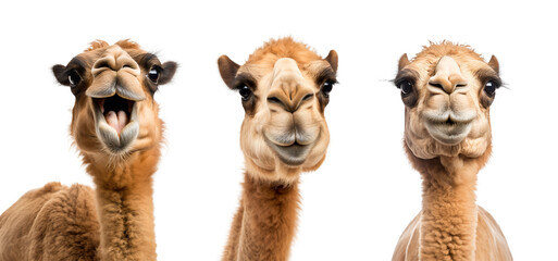 Naklejka premium Group of camels with funny faces expression