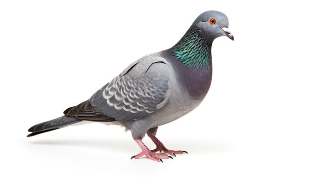 Portrait grey pigeon bird isolated white background. AI generated image