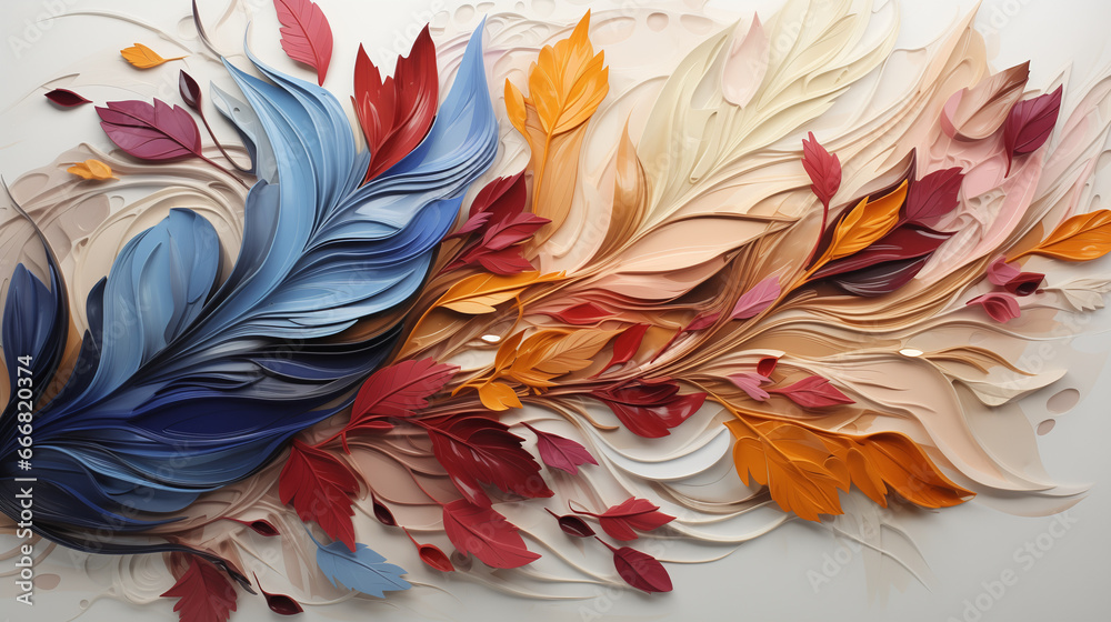 Wall mural an abstract floral background with feathers. generative ai.