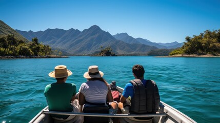 Visitors happily climb aboard the boat, eager to experience the breathtaking scenery from the water