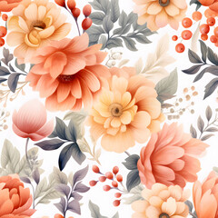 floral watercolor seamless pattern on white background 
