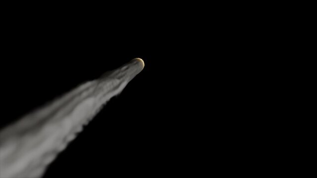 Meteor in fast speed with smoke trails, on transparent background