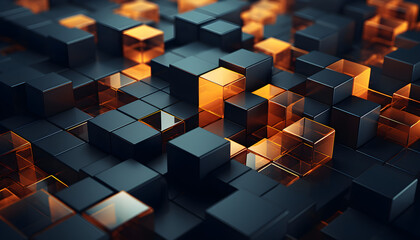 Cubic Chaos, Abstract 3D Render of Vibrant Cubes