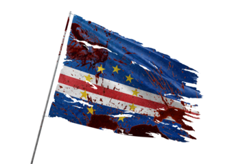 Cape Verde torn flag on transparent background with blood stains.