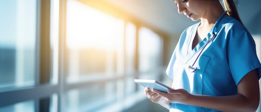 Young Professional Doctor Reviewing Her Patient Chart With Tablet