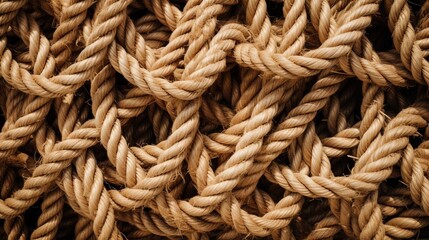 knotted fibers of a nautical rope used in ship moorings - obrazy, fototapety, plakaty