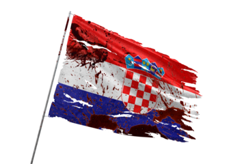 Croatia torn flag on transparent background with blood stains.