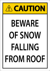 Caution Sign Beware Of Snow Falling From Roof