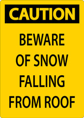 Caution Sign Beware Of Snow Falling From Roof