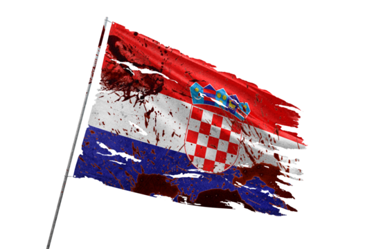 Croatia torn flag on transparent background with blood stains.