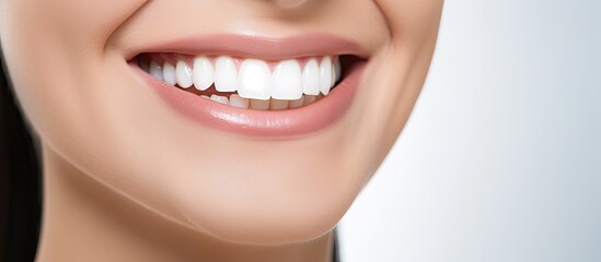 Obraz premium Attractive grin of a youthful lady with strong white teeth