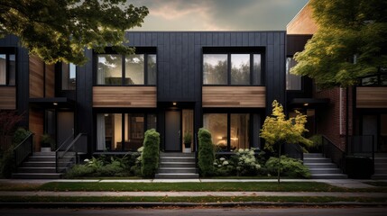 Fototapeta premium Luxurious dark townhouses. Urban luxury architecture concept. 