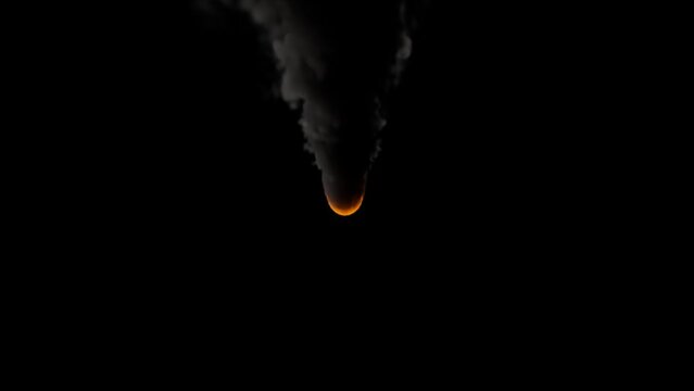 Burning Meteor with black smoke, transparent background