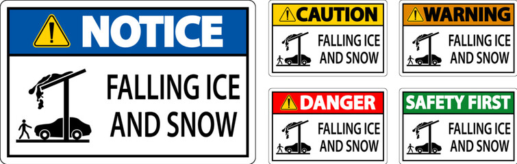Obraz premium Ice and Snow Warning Sign Caution - Falling Ice And Snow Sign