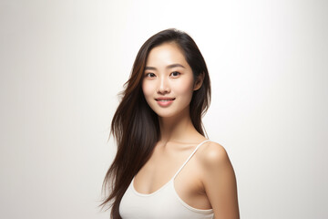 Fototapeta premium Portrait of a Asian woman standing and looking at the camera. Face of healthy woman, Lifestyle portrait photography.