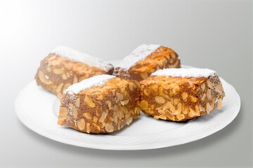 A piece of tasty sweet cake with cream