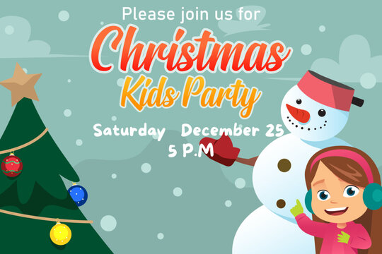 Kids Christmas Party Invitation Card Vector Illustration