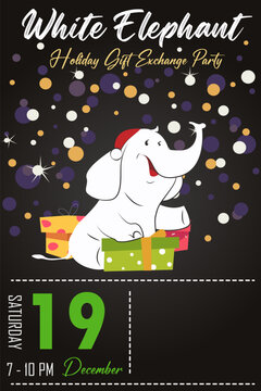 White Elephant Christmas Gift Exchange Invitation Card Vector Illustration