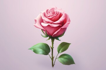 blooming pink rose on simple background. Generative AI