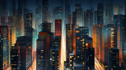 Nighttime cityscape in a vibrant digital painting