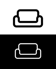 Sofa, couch icon. Designation of the furniture section in the store. A symbol of relaxation and convenience, comfort and softness or watching a movie. The icon is visible at a small scale.