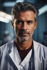 Obraz premium A very professional looking male doctor in an operating room uniform.