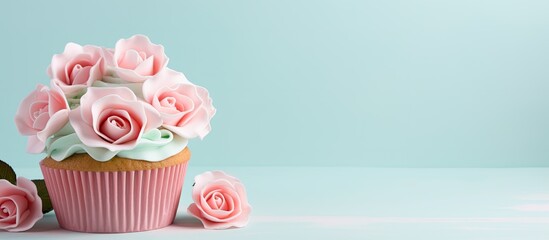 Cupcake adorned with roses and soft hues