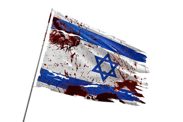 Israel torn flag on transparent background with blood stains.