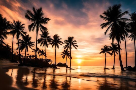 sunset at the beach with palm trees