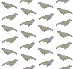 Vector seamless pattern of hand drawn doodle sketch colored seal isolated on white background