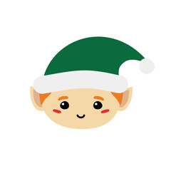 Vector flat hand drawn Santa elf face isolated on white background