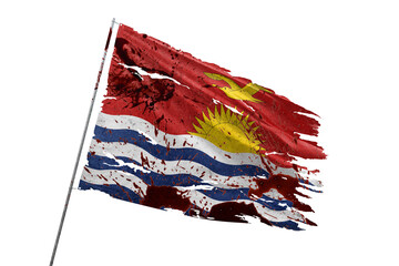 Kiribati torn flag on transparent background with blood stains.