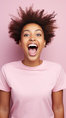 young girl in a T-shirt laughs merrily