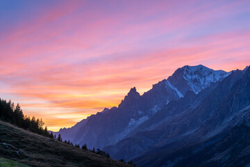 Mont Blanc Mountain at Sunset. View from Italy