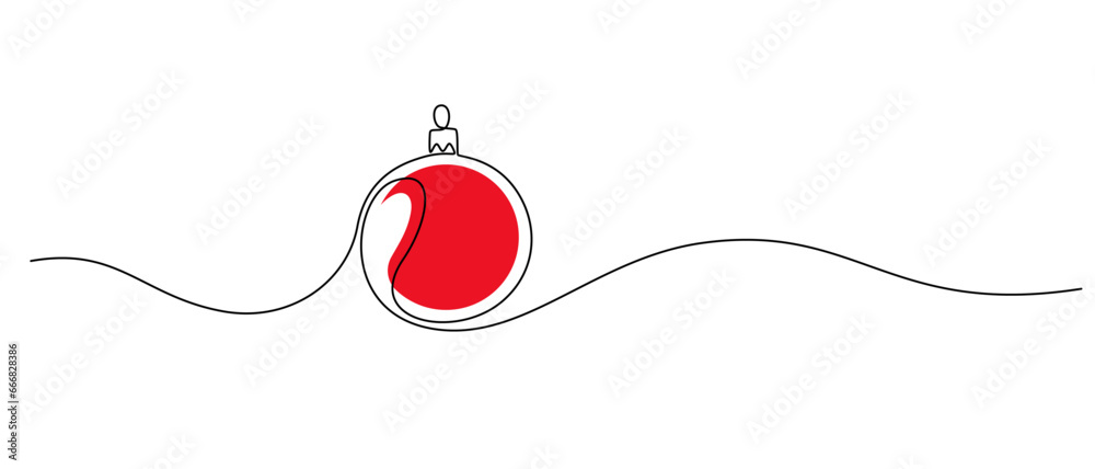 Leinwandbilder one continuous line drawing of christmas tree toy. festive design element for winter xmas concept in