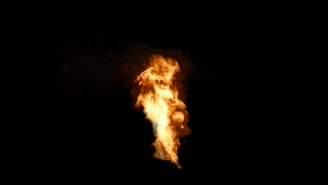 Large scale fire with smoke, transparent background