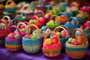 Fototapeta na wymiar colorful baskets filled with Easter goodies. Generative AI