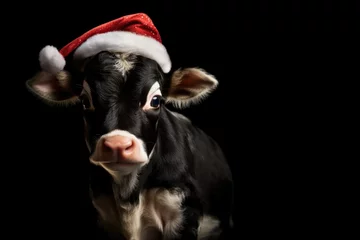 Gordijnen portrait of a christmas cow © d-AI-n