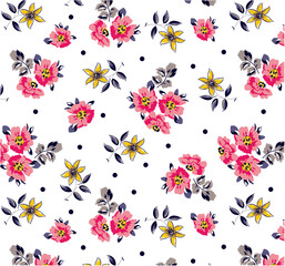 Yellow and florals pattern with polkas