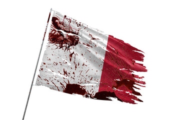 Malta torn flag on transparent background with blood stains.