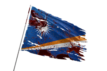 Marshall Islands torn flag on transparent background with blood stains.