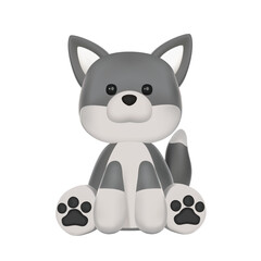 Cute 3D Vector Character Gray Wolf Toy
